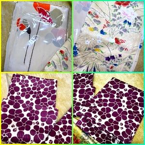 Vintage silk textile fabric kimono hand painted bundle 4 floral striped